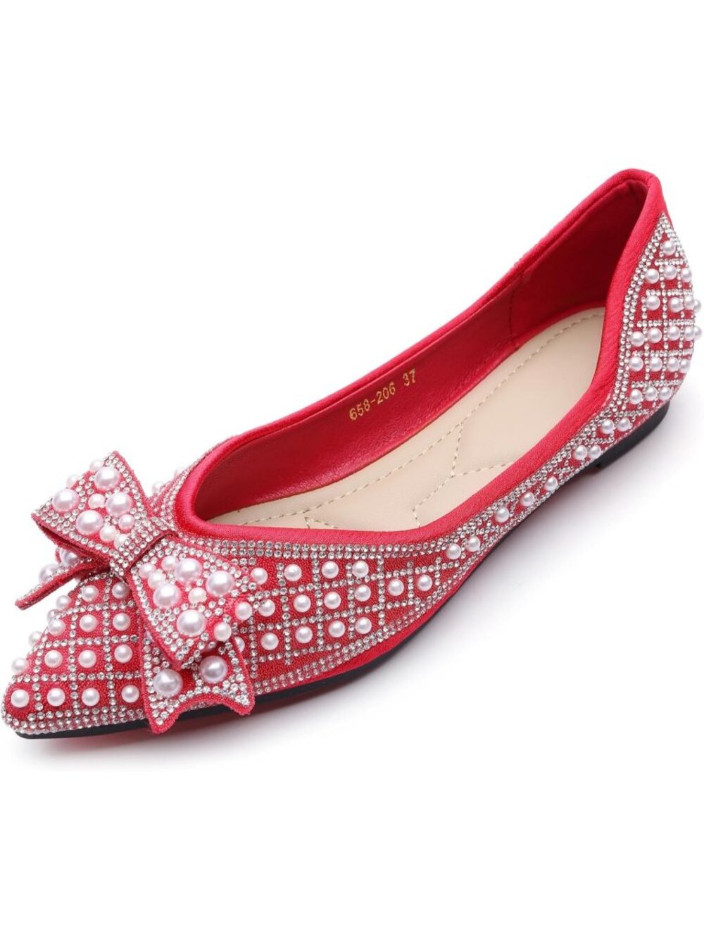 Women's Red Rhinestone Square Toe Comfortable Slip On Fashion Ballet Flats